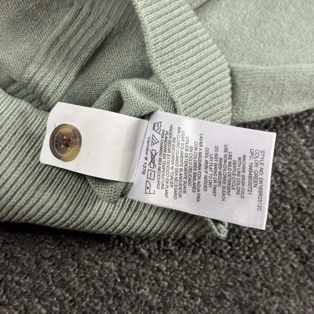 DKNY Men's Regular Fit Short Sleeve Rib Knit Button Front Sweater Green Sz Small